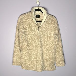 tan/ beige and white fuzzy fleece quarter zip pullover